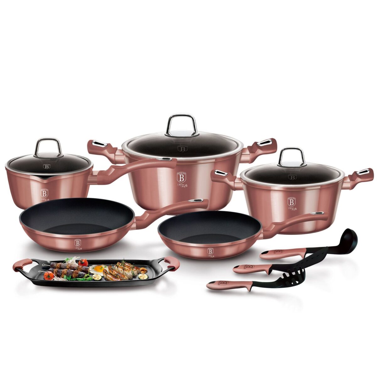 Berlinger Haus 12-Piece Induction Cookware Set, PFOA-Free Non-Stick Aluminum, Pink – Image 2