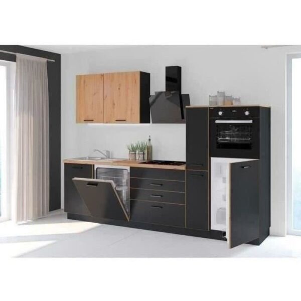 AYA Complete Kitchen – Black Finish – 280 cm (L) x 60 cm (D) x 214 cm (H) – Worktop Included