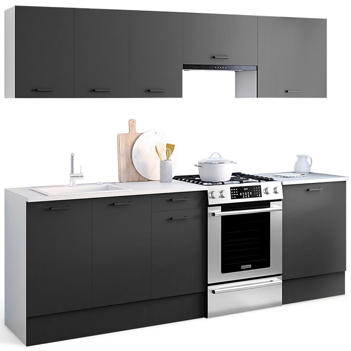 SUBTIL Complete Kitchen, 240 cm, 7 Elements with Worktop – White and Grey – Image 4