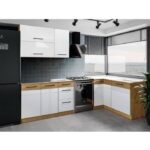 Complete Corner Kitchen – Lancelot Oak Melamine and Matera Gray – 270 x 150 cm – Worktop Not Included – Image 2