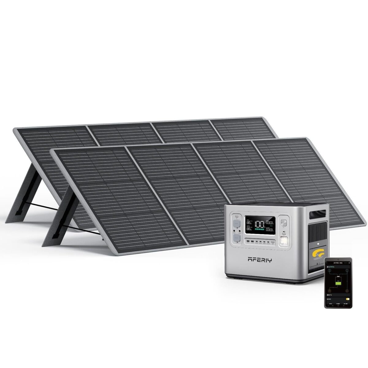 2400W Portable Power Station with 2x 200W Solar Panels – AFERIY App-Controlled Solar Generator Kit, 2048Wh – Image 2