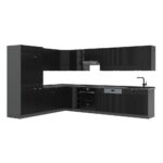 Vicco Fame-Line Corner Kitchen, Black/Anthracite Stripes, 257 x 60 cm, Anthracite PT – Image 4