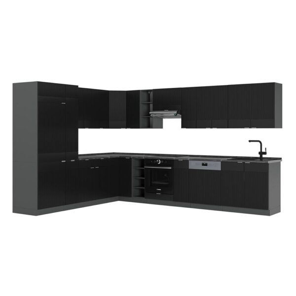 Vicco Fame-Line Corner Kitchen, Black/Anthracite Stripes, 257 x 60 cm, Anthracite PT