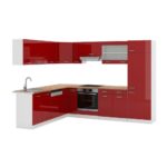 Vicco R-Line Corner Kitchen, Bordeaux/High Gloss White, 227 x 287 cm, Oak PT – Image 5