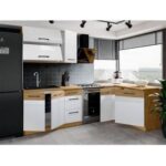 Complete Corner Kitchen – Lancelot Oak Melamine and Matera Gray – 270 x 150 cm – Worktop Not Included – Image 4
