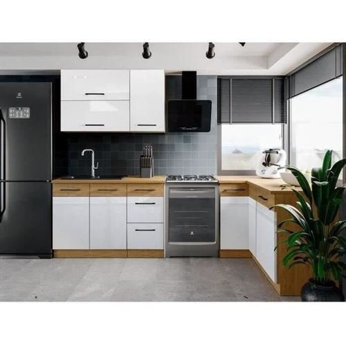 Complete Corner Kitchen – Lancelot Oak Melamine and Matera Gray – 270 x 150 cm – Worktop Not Included