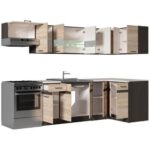 JUNONA Complete Corner Kitchen with LED Lighting and 340 cm Worktop – Sonoma Oak Finish – Image 3